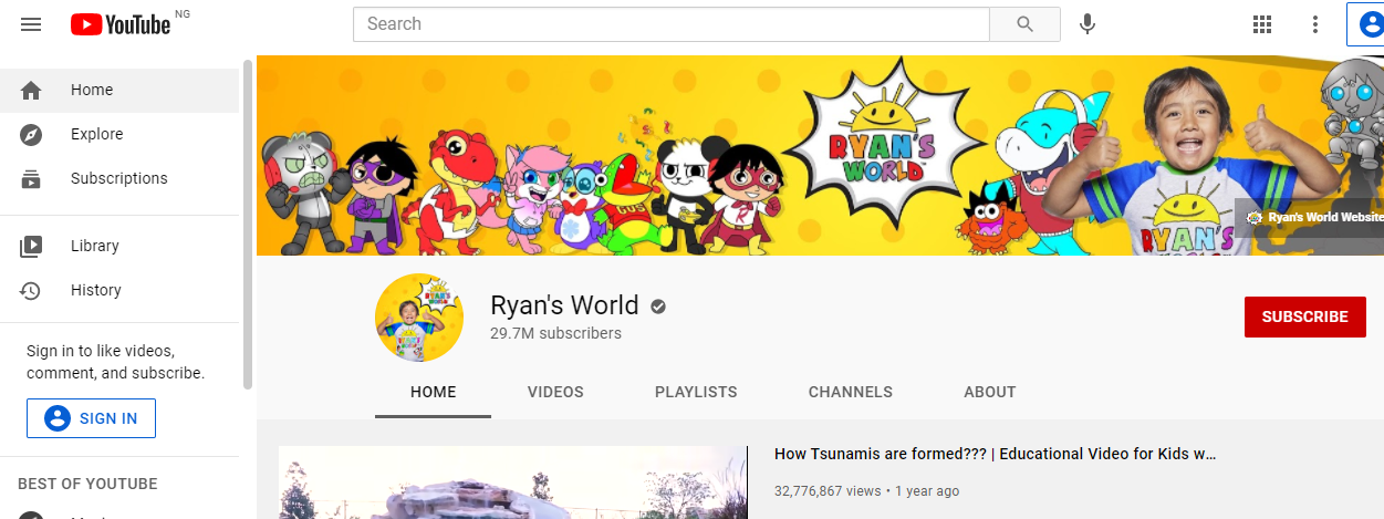 YouTuber is Ryan Kaji